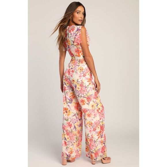 Lulus Petal Princess Cream Multi Floral Wide-Leg
Jumpsuit, Size Small - Picture 4 of 10